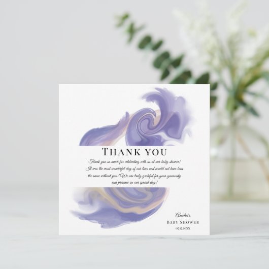 Lavender Watercolor Abstract Baby Shower Bedankkaart (Staand voorkant)