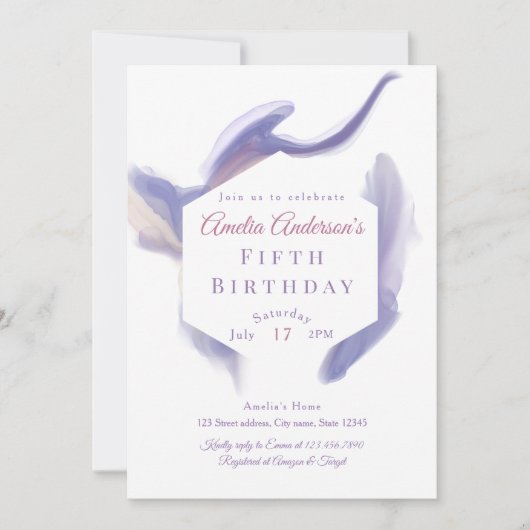 Lavender Watercolor Abstract Birthday Invitation Kaart (Voorkant)