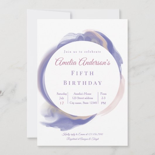 Lavender Watercolor Abstract Birthday Invitation Kaart (Voorkant)