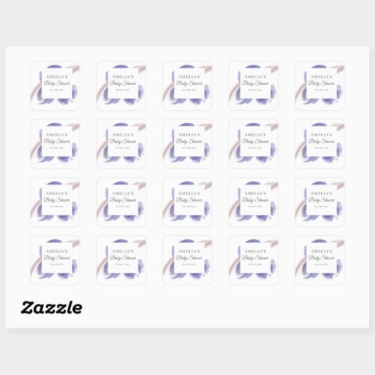 Lavender Watercolor Abstract Square Sticker (Vel)