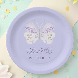 Lavender Watercolor Butterfly 1st Birthday Party Papieren Bordje