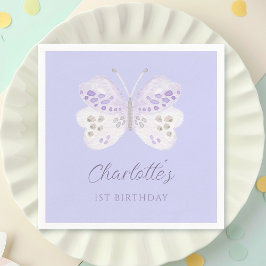 Lavender Watercolor Butterfly 1st Birthday Party Servet