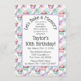 Lavender Watercolor Cupcake Baking Birthday Party Kaart