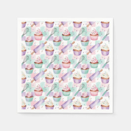 Lavender Watercolor Cupcake Pink Green Checkered  Servet