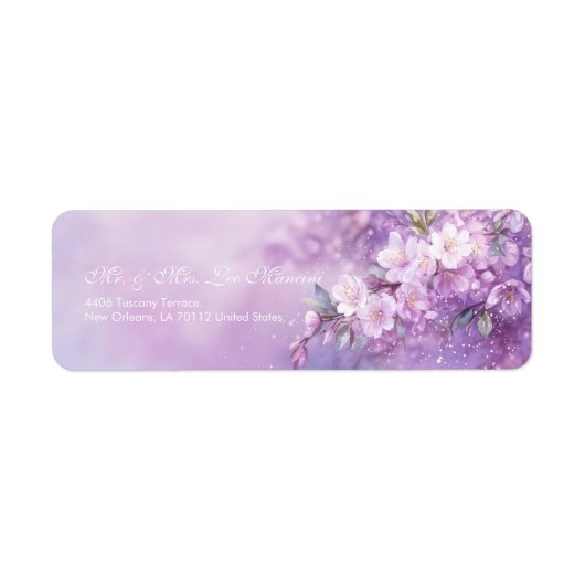Lavender Watercolor Ethereal Cherry Blossom Etiket (Voorkant)