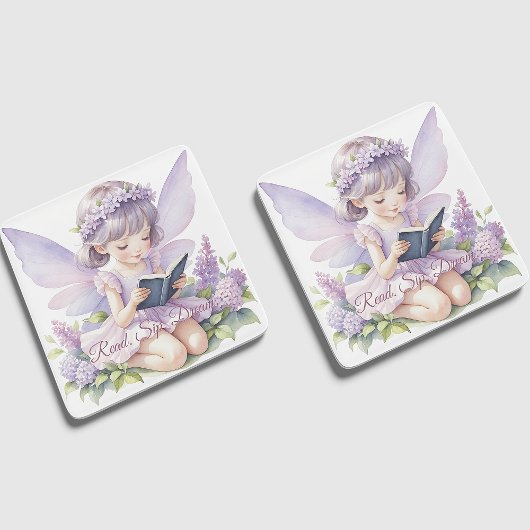 Lavender Watercolor Fairy Reading Book Glazen Onderzetter