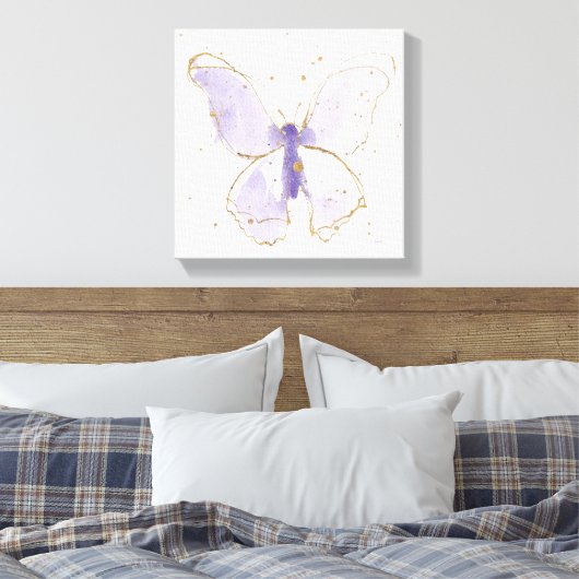 Lavender Waterverf Butterfly Canvas Afdruk (Insitu (Slaapkamer))