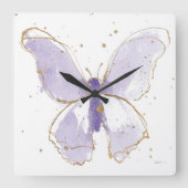Lavender Waterverf Butterfly Vierkante Klok (Voorkant)