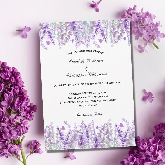 Lavender Waterverf Elegant Floral Wedding Kaart