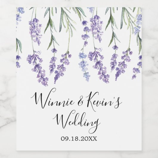 Lavender Waterverf Floral Wijn Etiket (Enkel label)