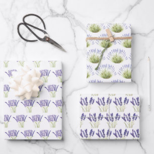 Lavender Waterverf Flowers 3  variaties Inpakpapier Vel