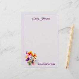 Lavender Waterverf Flowers Custom Stationery Briefpapier