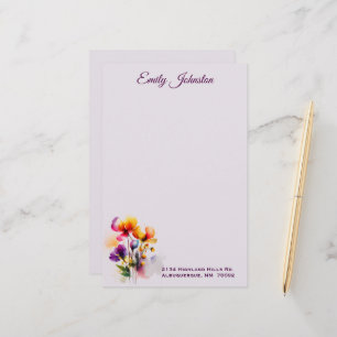 Lavender Waterverf Flowers Custom Stationery Briefpapier