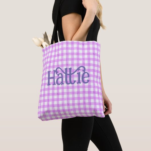 Lavender Waterverf Gingham Persoonlijke Canvas tas (Dichtbij)