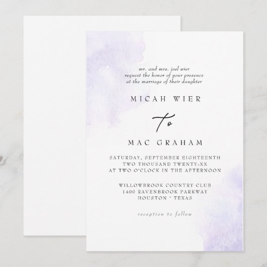 Lavender Waterverf Splash II Uitnodiging (Voorkant / Achterkant)