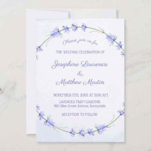 Lavender Waterverf Wedding Invitations Kaart (Voorkant)