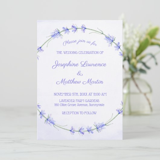 Lavender Waterverf Wedding Invitations Kaart (Staand voorkant)