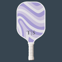 Lavender Wavy Stripe Monogram Pretty Pickleball Paddle
