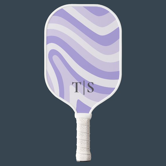 Lavender Wavy Stripe Monogram Pretty Pickleball Paddle