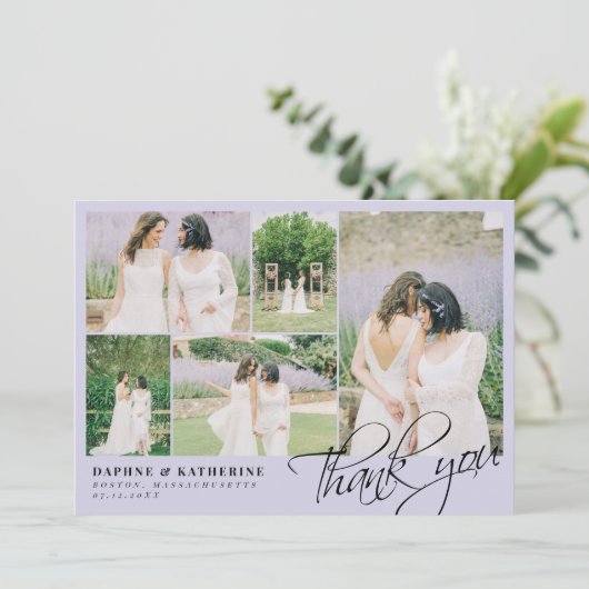 Lavender Weddenschap Foto Collage Script Bedankt (Staand voorkant)