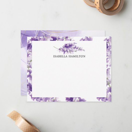 Lavender Weddenschap Stationery Note Card Notitiekaartje (Voorkant / Achterkant in situ)