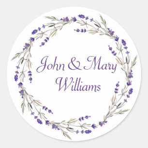 Lavender Weddenschap Wreath on White Ronde Sticker