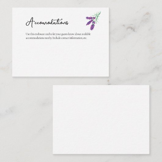 Lavender Wedding Accommodations Enclosure Kaart (Voorkant / Achterkant)