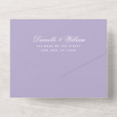 Lavender Wedding Elegant Calligraphy RSVP Paars All In One Uitnodiging (Achterkant)
