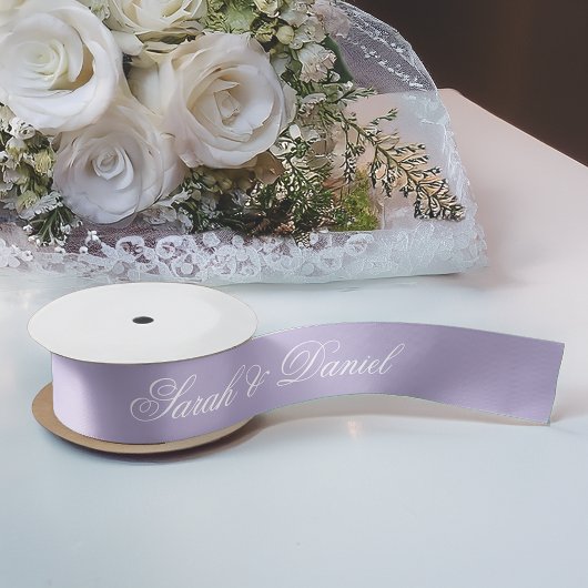 Lavender Wedding Elegant White Calligraphy Paars Satijnen Lint