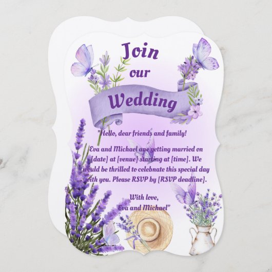 Lavender Wedding Invitation Kaart (Voorkant / Achterkant)