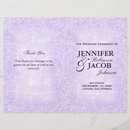 Lavender Wedding Program Glitter (Voorkant)