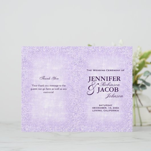 Lavender Wedding Program Glitter (Staand voorkant)