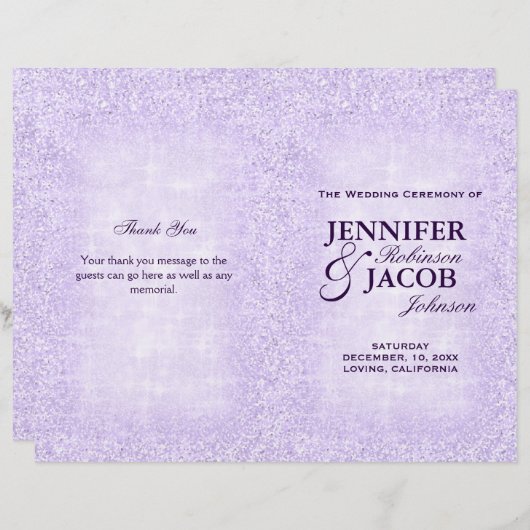 Lavender Wedding Program Glitter (Voorkant / Achterkant)