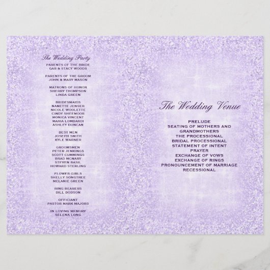 Lavender Wedding Program Glitter (Achterkant)