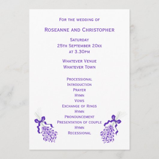 Lavender Wedding Programmakaart (Achterkant)