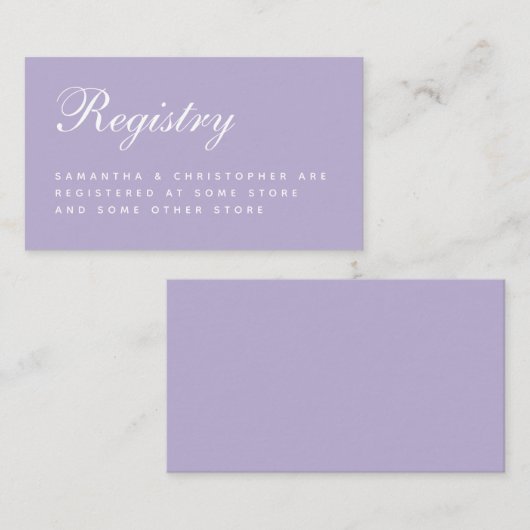 Lavender Wedding Registry Simple Script Paars Informatiekaartje (Voorkant / Achterkant)