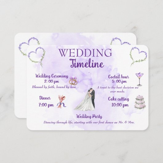 Lavender Wedding Timeline Enclosure Card Informatiekaartje (Voorkant / Achterkant)
