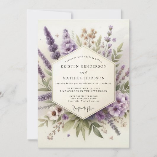 Lavender Whispering Flora Wedding Kaart (Voorkant)