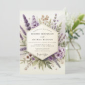 Lavender Whispering Flora Wedding Kaart (Staand voorkant)