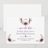 Lavender White Blush Floral Antlers bruiloft Save The Date (Voorkant / Achterkant)