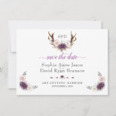 Lavender White Blush Floral Antlers bruiloft Save The Date (Voorkant)