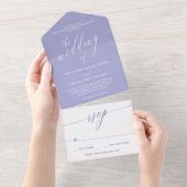 Lavender White Delicate Calligraphy Wedding All In One Uitnodiging (Afscheurbaar)