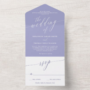 Lavender White Delicate Calligraphy Wedding All In One Uitnodiging