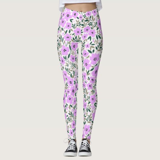 Lavender White Floral Patterned | LEGGINGS (Voorkant)