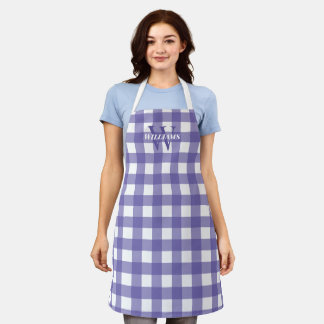 Lavender White Gingham Name & Initiaal Schort