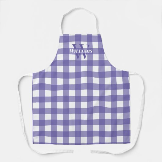 Lavender White Gingham Name & Initiaal Schort (Voorkant)