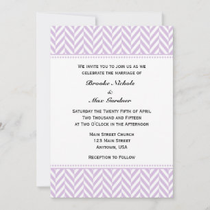 Lavender White Herringbone Wedding Invitation Kaart
