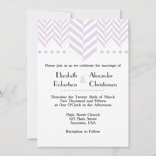 Lavender White Herringbone Wedding Invitation Kaart (Voorkant)