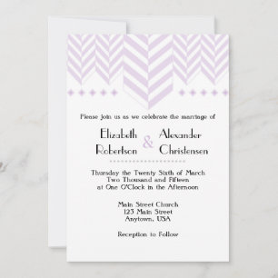 Lavender White Herringbone Wedding Invitation Kaart