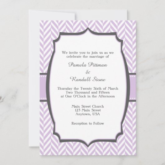 Lavender White Herringbone Wedding Invitation Kaart (Voorkant)